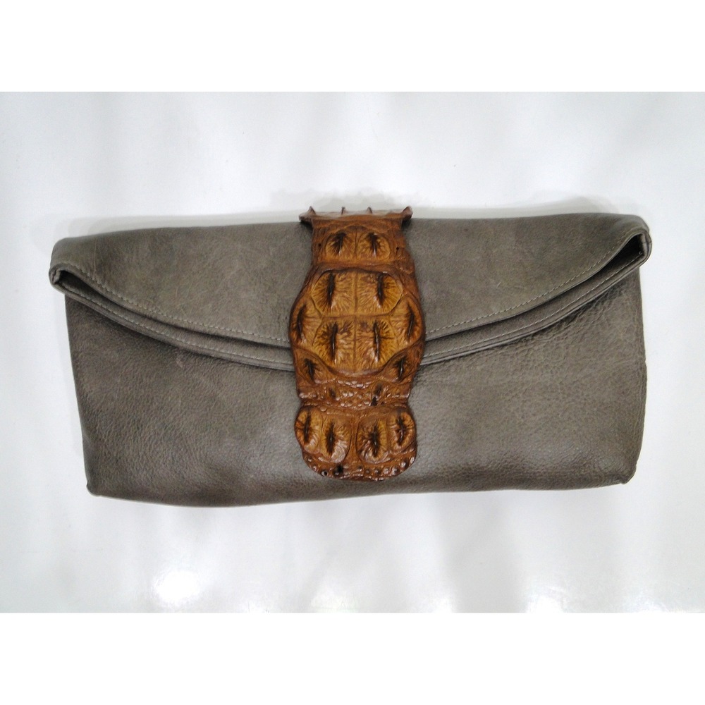 Moo Moo Designs Grey Bovine Leather & Crocodile Hornback Oversized Clutch Bag